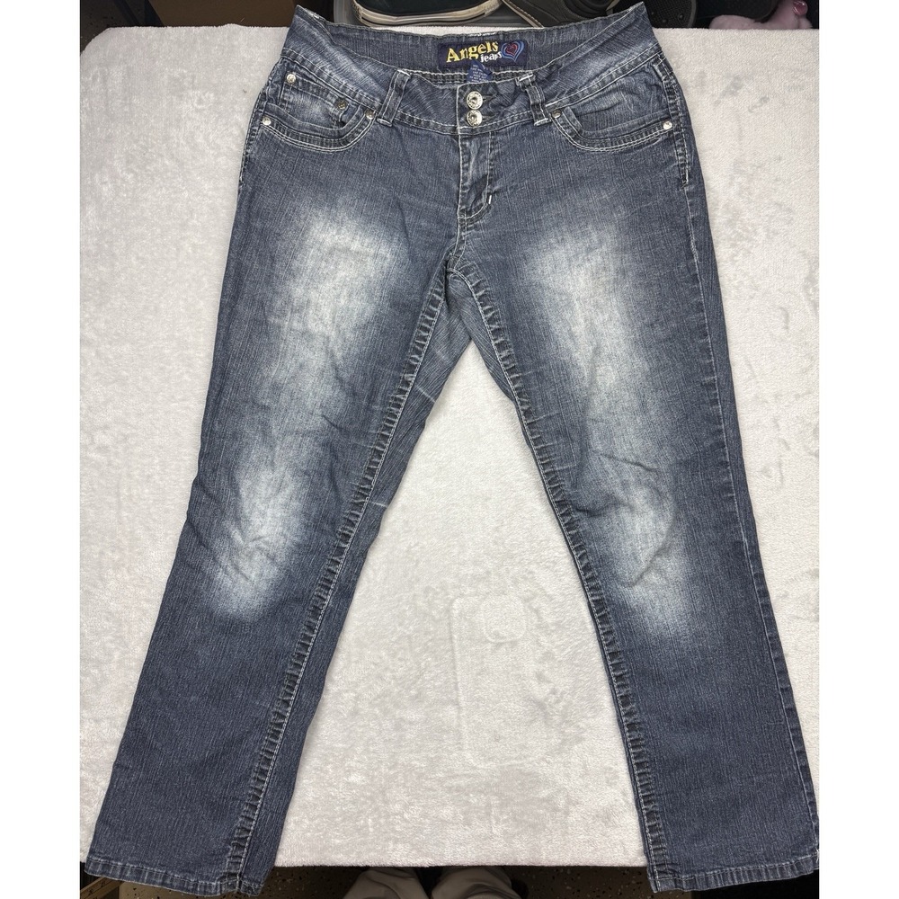 Angels Women's Blue Bootcut Jeans Slim Fit Low Rise Medium Wash Stretch 5-Pocket